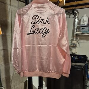 Blush Pink Satin Bomber Jacket with Stylish Back Text